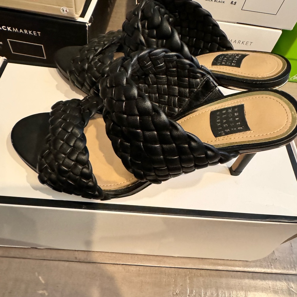 White House Black Market Woven Mid-Heel Slide Sandals Size 6.5 - Picture 7 of 11